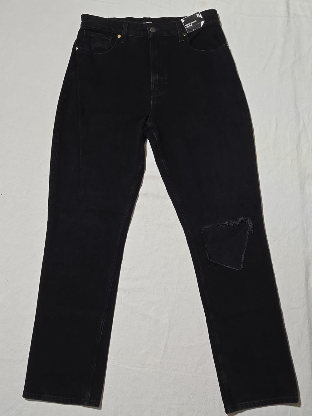 Express Modern Straight High Rise Black Distressed Jeans